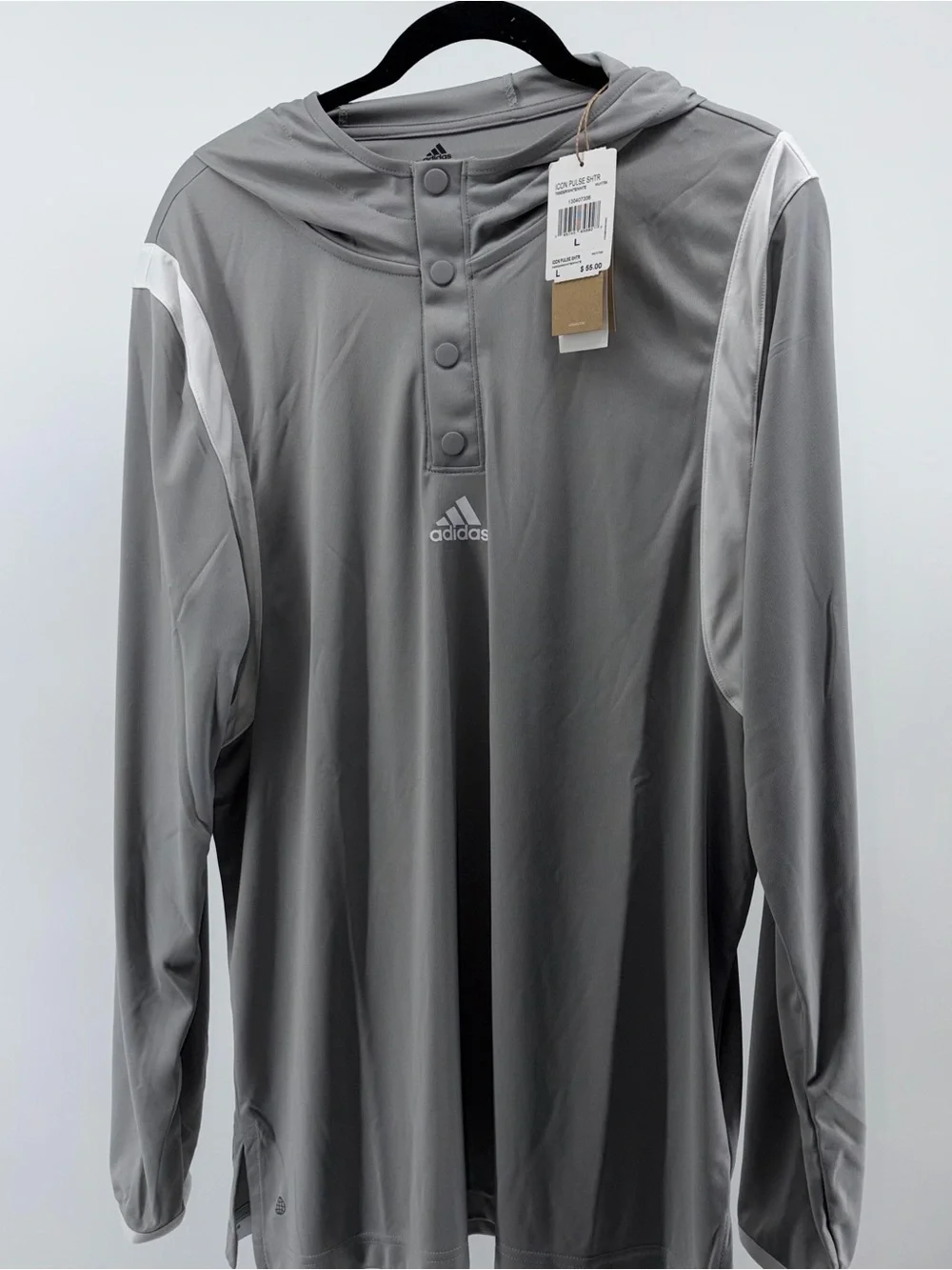Adidas Mens Hoodie Shirt - Thin Size Large NWT, $55 Retail - Icon Pulse, Gray